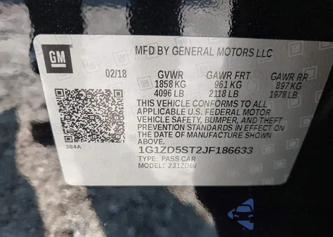 2018 Chevrolet Malibu Lt из США, поврежденный, VIN 1G1ZD5ST2JF186633